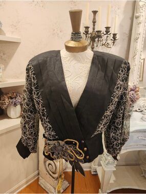 Vintage Erika Ltd Black Rock Statement Jacket MTV Era Puff Sleeve 80s L